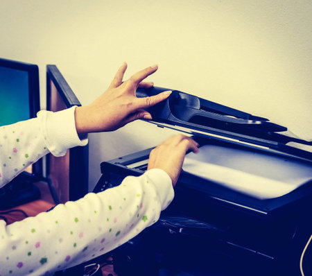 vintage hand open cover copy printer