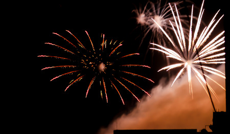 fireworks were lit in celebration. While light rainの写真素材