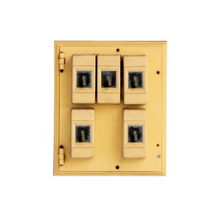 Old Electrical switchboard  on white backround.の写真素材