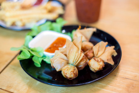 The gold bag stuffed fried shrimpの写真素材