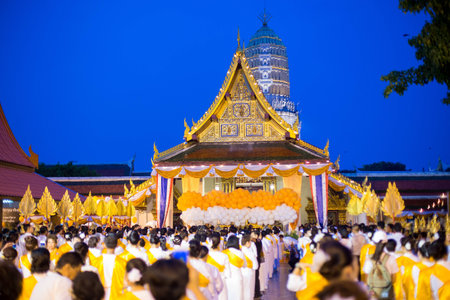 Thai people celebrating the 660 years anniversary of Buddha Chinarat. at Wat Phra Si Rattana...