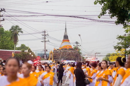 Thai people celebrating the 660 years anniversary of Buddha Chinarat. at Wat Phra Si Rattana Mahathat temple in Phitsanulok ,Thailand .April 28, 2017のeditorial素材