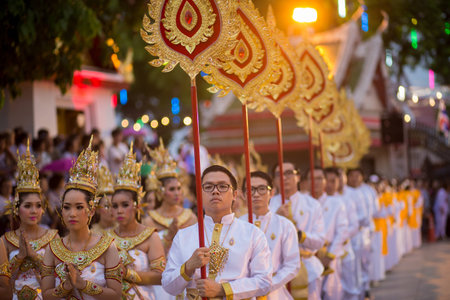 Thai people celebrating the 660 years anniversary of Buddha Chinarat. at Wat Phra Si Rattana Mahathat temple in Phitsanulok ,Thailand .April 28, 2017のeditorial素材