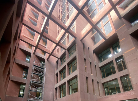 Exterior of a modern office building in the city of Shanghai, China