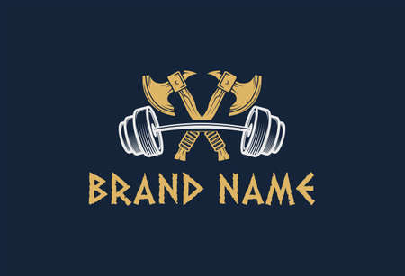 Warrior Fitness Gym Logo Template Design Vector, Emblem, Design Concept, Axe and barbell designのイラスト素材