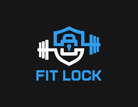 Fit lock Logo - Barbell logo with lock logo templateのイラスト素材