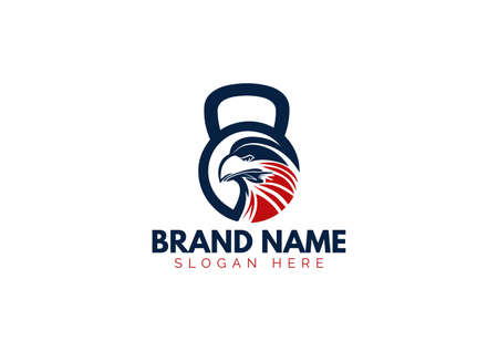 Fitness eagle face logo illustration vector design with kettlebellのイラスト素材