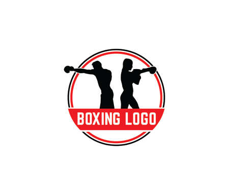 boxing logo design icon vector - male and female boxer silhouette.のイラスト素材