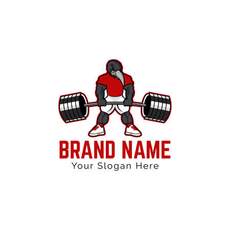 Bird lifting barbell for gymnastic body building vector logo design templateのイラスト素材