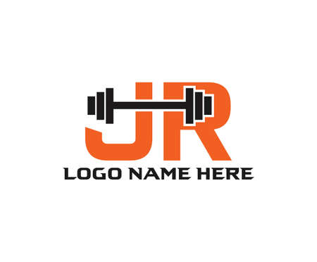 JR or J R letter alphabet logo design in vector format with barbellのイラスト素材