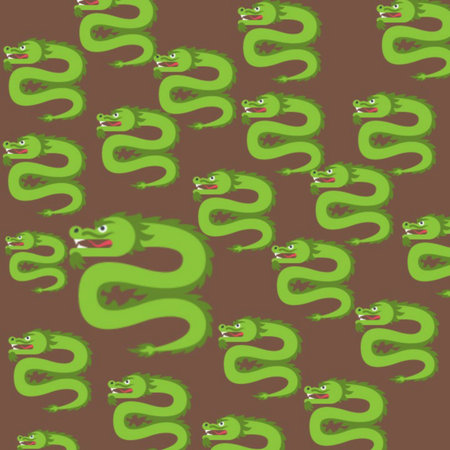Seamless pattern with green snake on brown background. Vector illustration.