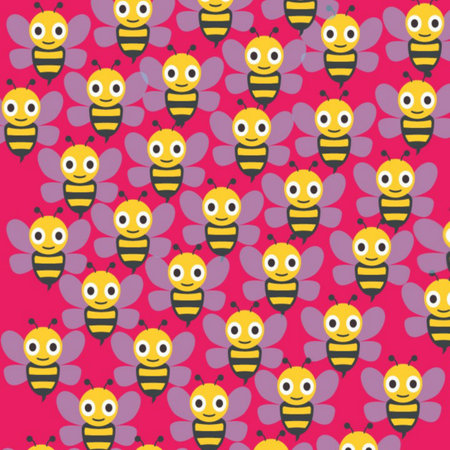 Seamless pattern with bees on a pink background. Vector illustration.の写真素材
