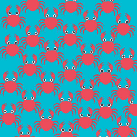 Seamless pattern with crabs on a blue background. Vector illustration.の写真素材