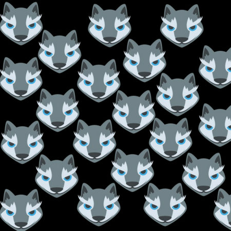 Seamless pattern with cute cartoon wolf heads. Vector illustration.の写真素材