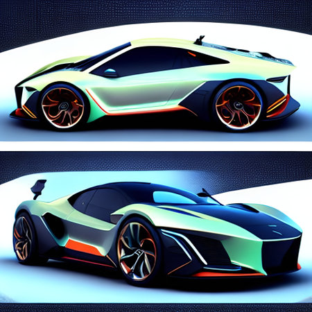 3D render of a concept sports car in a white background.の素材