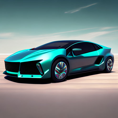 3D rendering of a brand-less generic concept car in studio environmentの素材