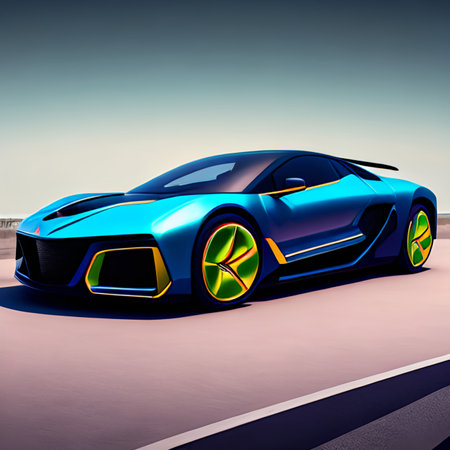 3D rendering of a brand-less generic concept car in studio environmentの写真素材