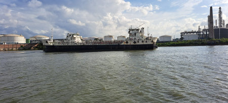 Industrial landscape in Chao Phraya River, Bangkok, Thailandの写真素材