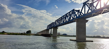 Railway bridge over the Chao Phraya River in Bangkok, Thailandの写真素材