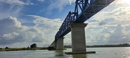 Railway bridge over the Mekong River in Laos, Asia.の写真素材
