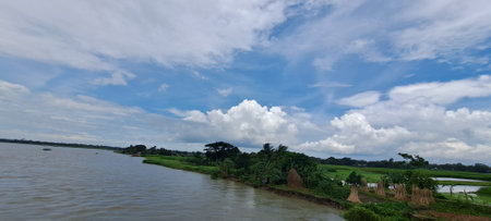 Panoramic view of the Mekong river in Laos, Asiaの写真素材