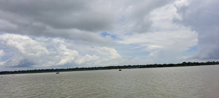 Panoramic view of the Mekong river in Vietnam. Mekong river is the largest river in Vietnam.の写真素材