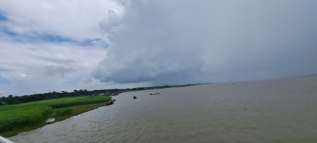 Panorama view of Mekong river with cloudy sky in Thailand.の写真素材