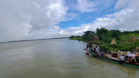 The Mekong River in the city of Luang Prabang in Laos.の写真素材