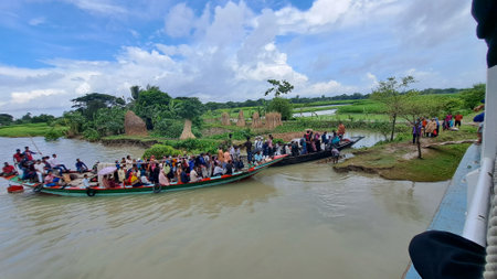 Boat trip on the Mekong river in Laos, south east asiaの写真素材
