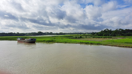 Boat on the river in the countryside of Sri Lanka, Asiaの写真素材