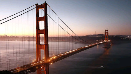 Golden Gate Bridge in San Francisco at sunset, California, USA.