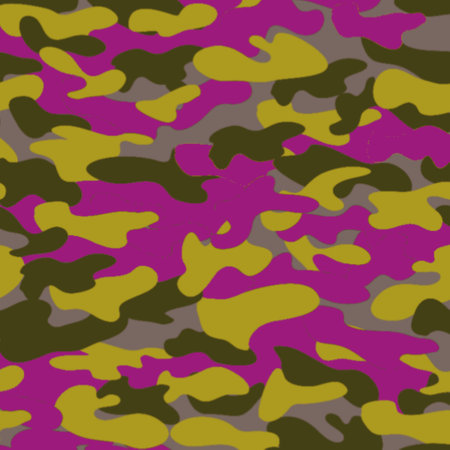 Camouflage seamless pattern. Classic clothing style masking camo repeat print. Pink, yellow, brown colors.の写真素材