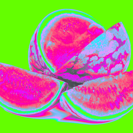 Fractal 3D illustration of watermelon on green background.