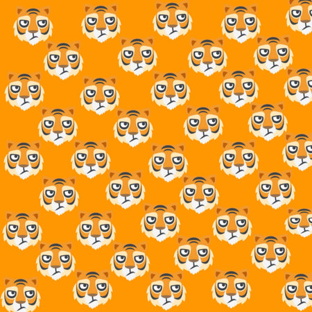 Seamless pattern with cute cartoon tiger heads. Vector illustration.の写真素材