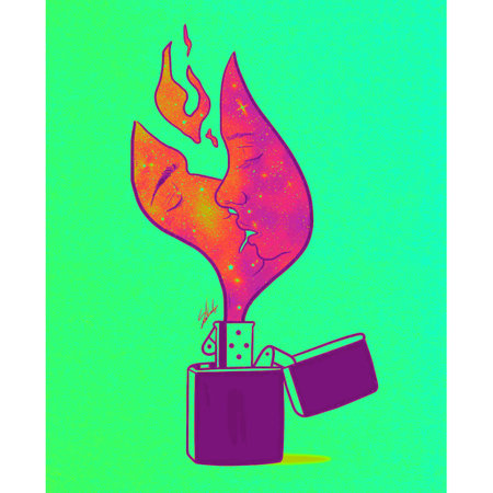 Burning cigarette in a lighter. Vector illustration on a white background.の写真素材