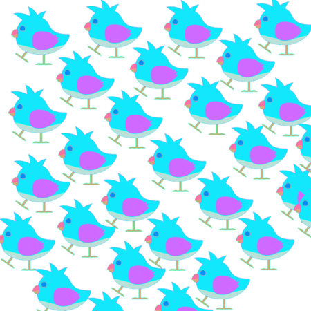 Seamless pattern with cute blue birds on white background. Vector illustration.の写真素材
