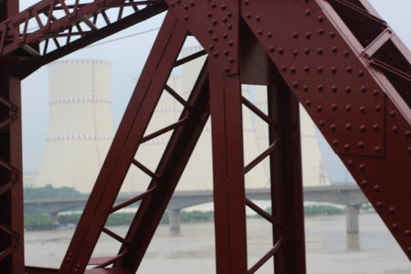 Detail of a steel bridge over the Yangtze River, Chinaの写真素材