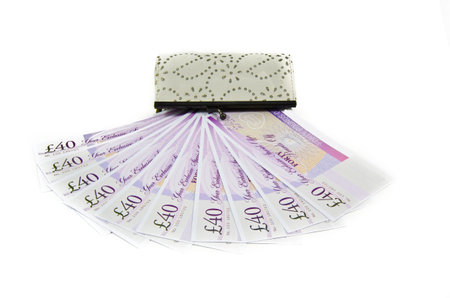 White Purse with money on a white background