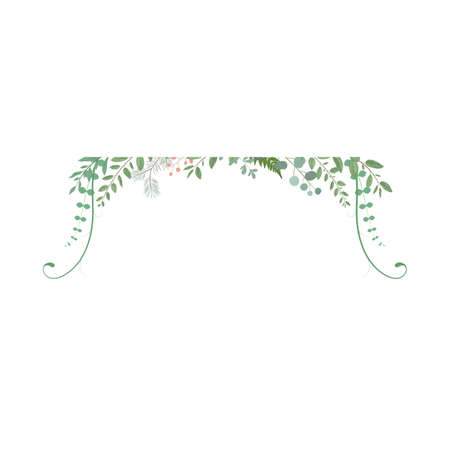 Frame decorated with plants, white background, green frameのイラスト素材