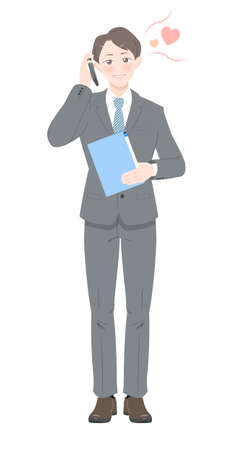 Illustration of a man in a suit making a love call. White background.のイラスト素材