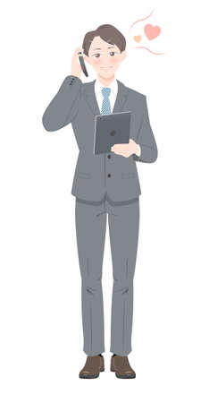 Illustration of a man in a suit making a love call. White background.のイラスト素材