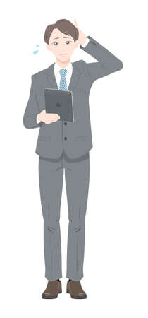 Illustration of a man in trouble. A man in a suit. White background.のイラスト素材