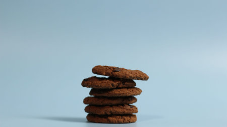 a close up of chocolate cookies with isolated on bright background. Food concept photo.