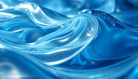 A captivating image of a flowing blue liquid, exhibiting smooth waves and reflective surfaces. This abstract art evokes feelings of tranquility.の素材