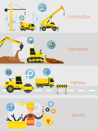 Construction Banner Concept Set, Earthworks, Highway, Serviceのイラスト素材