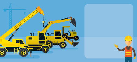 Worker with Construction Vehicles Background, Frame, Heavy Equipment, Machinery, Engineeringのイラスト素材