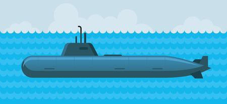 Military Submarine under Water, Navy, Patrol, Flat Design Objectsのイラスト素材