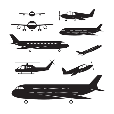 Plane, Light Jet Objects silhouette Set, Aircraft, Commercial Aviation, Aerial Transportのイラスト素材