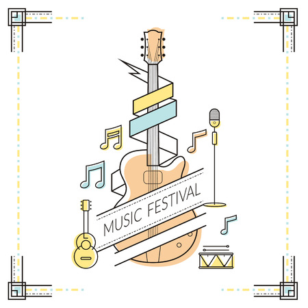 Guitar, Music Festival Poster, Line Style , Instruments, Event, Live, Concertのイラスト素材