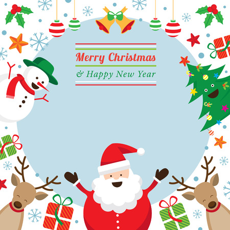 Santa Claus, Snowman, Tree, Reindeerのイラスト素材